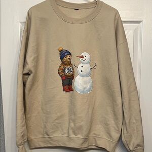NOT RL brand - Beige Sweatshirt with Bear (Polo hat) and Snowman Mens L